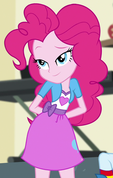 Size: 680x1072 | Tagged: safe, derpibooru import, screencap, pinkie pie, rainbow dash, dance magic, equestria girls, spoiler:eqg specials, arm behind back, clothes, cute, diapinkes, female, offscreen character, skirt, smiling, smirk