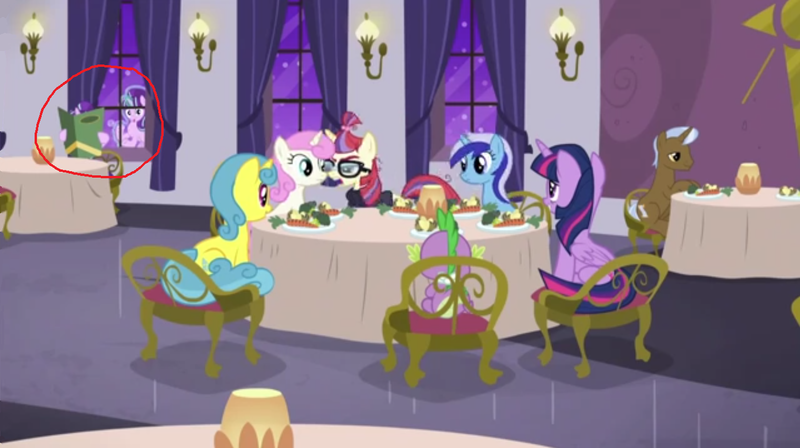 Size: 1364x764 | Tagged: safe, derpibooru import, edit, screencap, lemon hearts, minuette, moondancer, spike, starlight glimmer, twilight sparkle, twilight sparkle (alicorn), twinkleshine, alicorn, pony, unicorn, amending fences, chair, menu, restaurant, self ponidox, starlight glimmer's time traveling snarkventure, starlight says bravo, table