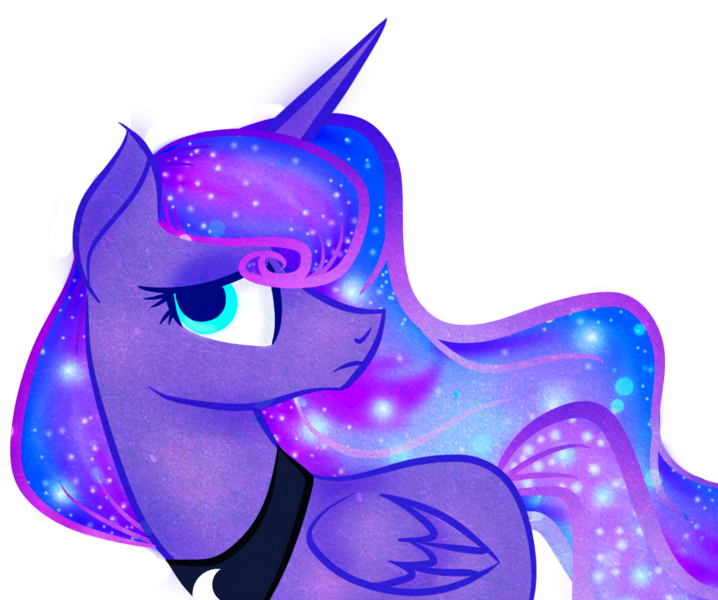 Size: 1280x1070 | Tagged: safe, artist:lionsca, derpibooru import, princess luna, alicorn, pony, concerned, ethereal mane, galaxy mane, missing accessory, missing cutie mark, simple background, solo, transparent background