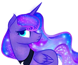 Size: 1280x1070 | Tagged: safe, artist:lionsca, derpibooru import, princess luna, alicorn, pony, concerned, ethereal mane, galaxy mane, missing accessory, missing cutie mark, simple background, solo, transparent background