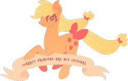 Size: 725x461 | Tagged: safe, artist:lionsca, derpibooru import, applejack, bow, chunky eyelashes, description is relevant, g1, g1 to g4, generation leap, internal outlines only, lineless, mouthpiece, old banner, solo, subversive kawaii, transgender, wingding eyes