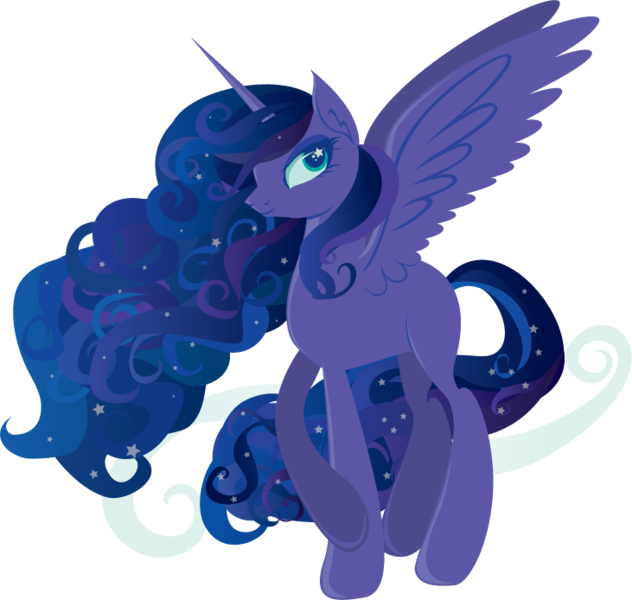 Size: 731x694 | Tagged: safe, artist:lionsca, derpibooru import, princess luna, alicorn, ethereal mane, flowing mane, galaxy mane, missing accessory, missing cutie mark, solo, sparkles, wingding eyes