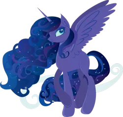 Size: 731x694 | Tagged: safe, artist:lionsca, derpibooru import, princess luna, alicorn, ethereal mane, flowing mane, galaxy mane, missing accessory, missing cutie mark, solo, sparkles, wingding eyes