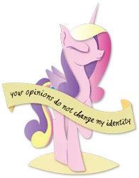 Size: 579x740 | Tagged: safe, artist:lionsca, derpibooru import, princess cadance, alicorn, pony, eyes closed, female, image, internal outlines only, lgbt, lineless, mare, missing accessory, missing cutie mark, mouthpiece, old banner, png, raised hoof, simple background, smiling, solo, subversive kawaii, transparent background