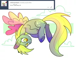 Size: 1280x1012 | Tagged: safe, artist:1racat, derpibooru import, derpy hooves, pegasus, pony, cloud, colored pupils, cute, derpabetes, female, flying, mare, solo, tumblr, underhoof, unshorn fetlocks