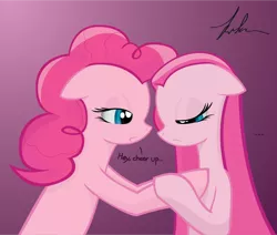 Size: 1104x937 | Tagged: artist needed, comforting, derpibooru import, duality, pinkamena diane pie, pinkie pie, safe, self ponidox, solace, text