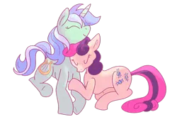 Size: 1280x846 | Tagged: safe, artist:lionsca, derpibooru import, bon bon, lyra heartstrings, sweetie drops, pony, adorabon, cuddling, cute, eyes closed, female, lesbian, lyrabetes, lyrabon, shipping, simple background, transparent background