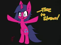 Size: 3776x2801 | Tagged: safe, artist:exxie, derpibooru import, oc, oc:fizzy pop, unofficial characters only, pony, unicorn, black background, simple background, standing up, stream announcement