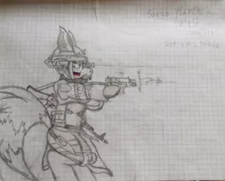 Size: 1080x870 | Tagged: safe, artist:goldfox, derpibooru import, oc, unofficial characters only, pony, graph paper, gun, handgun, pistol, solo, traditional art, weapon