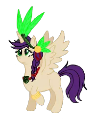 Size: 1412x1787 | Tagged: safe, artist:edhelistar, derpibooru import, oc, oc:princess itzpapalotl, unofficial characters only, alicorn, pony, alicorn oc, blank flank, feather, female, horn, jade crown, jewelry, mare, mixed media, regalia, simple background, solo, transparent background, wings