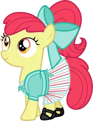 Size: 924x1200 | Tagged: safe, artist:cloudyglow, derpibooru import, apple bloom, earth pony, pony, alternate hairstyle, american girls, clothes, dress, female, filly, simple background, solo, transparent background