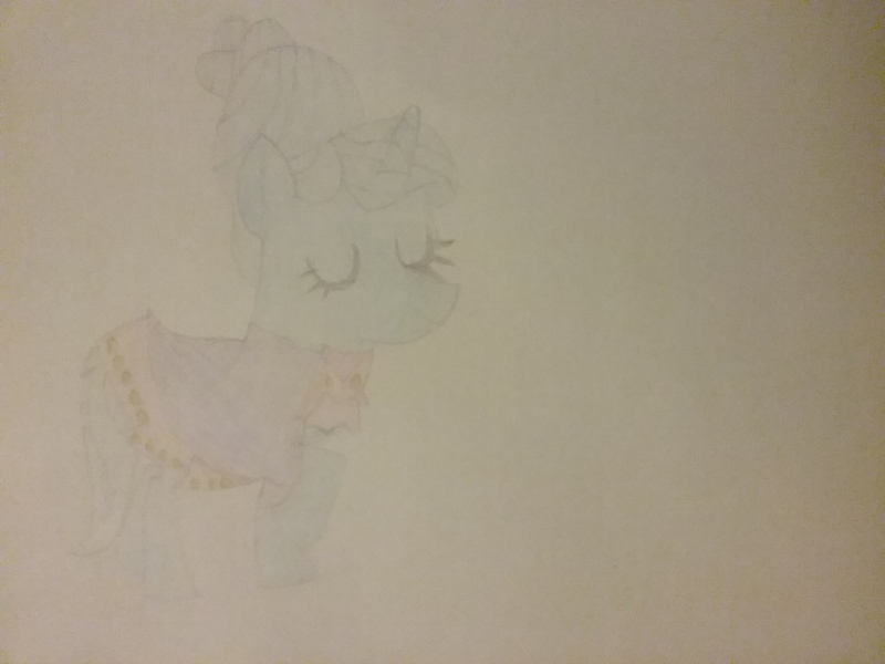 Size: 2592x1944 | Tagged: safe, artist:jerryakira79, derpibooru import, oc, oc:henrietta blythe, unofficial characters only, pony, unicorn, clothes, dress, female, raised hoof, traditional art