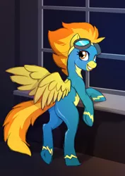 Size: 1280x1811 | Tagged: safe, artist:ronniesponies, derpibooru import, spitfire, pegasus, pony, beautiful, clothes, female, goggles, looking back, mare, solo, uniform, wonderbolts uniform