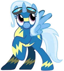 Size: 848x942 | Tagged: safe, artist:ramseybrony17, derpibooru import, trixie, alicorn, pony, alicornified, clothes, female, goggles, mare, race swap, raised hoof, simple background, solo, transparent background, trixiecorn, uniform, vector, wonderbolts, wonderbolts uniform