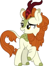 Size: 3500x4634 | Tagged: absurd resolution, artist:aeonkrow, autumn blaze, cloven hooves, derpibooru import, female, kirin, lidded eyes, raised eyebrow, raised hoof, safe, simple background, smiling, solo, sounds of silence, transparent background, vector