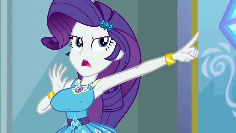 Size: 1280x720 | Tagged: suggestive, derpibooru import, edit, edited screencap, editor:mlp-gft, screencap, rarity, equestria girls, equestria girls series, super squad goals, armpits, barrette, big breasts, bracelet, breast edit, breasts, busty rarity, erect nipples, female, geode of shielding, jewelry, magical geodes, nipple outline, pointing, sexy, solo