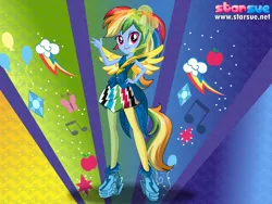 Size: 800x600 | Tagged: safe, artist:user15432, derpibooru import, rainbow dash, human, equestria girls, rainbow rocks, clothes, dressup, high heels, humanized, leggings, multicolored hair, ponied up, pony ears, rainbow hair, rock and roll, rock star, shoes, starsue, winged humanization, wings