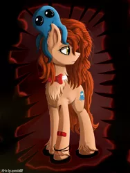 Size: 1732x2309 | Tagged: source needed, safe, artist:apostolllll, derpibooru import, oc, unofficial characters only, earth pony, octopus, pony, bandaid, bowtie, bracelet, female, jewelry, mare, unshorn fetlocks