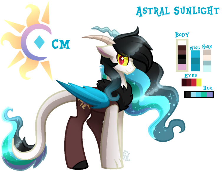 Size: 1164x928 | Tagged: artist:sugaryicecreammlp, derpibooru import, draconequus, draconequus oc, hybrid, interspecies offspring, male, oc, oc:astral sunlight, offspring, parent:discord, parent:princess celestia, parents:dislestia, reference sheet, safe, simple background, solo, transparent background