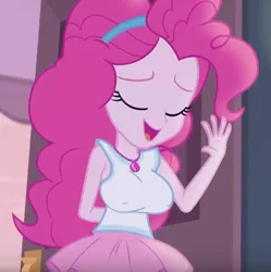 Size: 466x467 | Tagged: suggestive, derpibooru import, edit, edited screencap, editor:mlp-gft, screencap, pinkie pie, equestria girls, equestria girls series, pinkie sitting, big breasts, breast edit, breasts, busty pinkie pie, erect nipples, female, geode of sugar bombs, magical geodes, nipple outline, sexy, solo, solo female