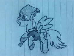 Size: 4128x3096 | Tagged: safe, artist:juani236, derpibooru import, derpy hooves, pegasus, pony, suited for success, bags under eyes, clothes, grenade, hand drawing, lined paper, payday, payday 2, payday the heist, payday: the heist, solo, suit, traditional art