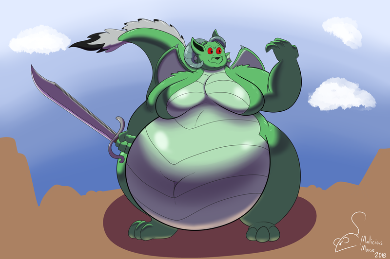 Size: 4500x3000 | Tagged: artist:facade, derpibooru import, dragon, falchion, fat, macro, moobs, morbidly obese, obese, oc, oc:dacian, safe, solo, weapon