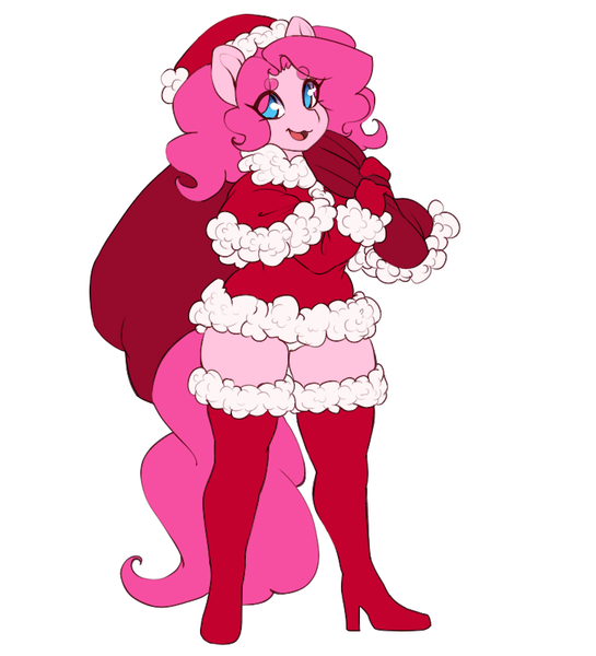 Size: 727x800 | Tagged: questionable, artist:tolsticot, derpibooru import, pinkie pie, anthro, earth pony, plantigrade anthro, bag, boots, cameltoe, christmas, clothes, costume, female, gloves, hat, holiday, looking at you, mare, open mouth, panties, pinkie thighs, plump, santa costume, santa hat, sexy, sexy santa costume, shoes, simple background, smiling, solo, solo female, thick, thigh boots, thighs, thunder thighs, underwear, white background, white panties, white underwear, zettai ryouiki