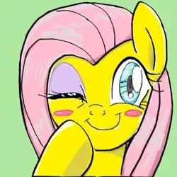 Size: 480x480 | Tagged: artist:tastyrainbow, blushing, cute, derpibooru import, early concept, fluttershy, happy, one eye closed, safe, wink