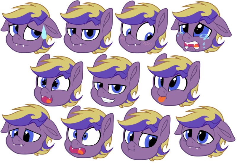 Size: 970x668 | Tagged: safe, artist:breioom, derpibooru import, oc, oc:tozuma, unofficial characters only, bat pony, pony, :p, bat pony oc, bat wings, blushing, bored, commission, crying, cute, cute little fangs, digital art, disappointed, emotes, fangs, floppy ears, grin, male, nervous, sad, scrunchy face, silly, simple background, smiling, solo, stallion, starry eyes, surprised, sweat, sweatdrop, tired, tongue out, transparent background, wingding eyes, wings, ych result