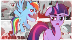 Size: 1280x720 | Tagged: artist:sweetleafx, derpibooru import, floppy ears, i knew you were trouble, rainbow dash, safe, song reference, taylor swift, twilight sparkle