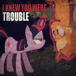 Size: 500x500 | Tagged: applejack, artist:sweetleafx, derpibooru import, i knew you were trouble, safe, song reference, taylor swift, twilight sparkle