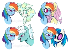 Size: 900x600 | Tagged: safe, artist:lullabyprince, derpibooru import, fleetfoot, fluttershy, rainbow dash, vapor trail, vinyl scratch, pegasus, pony, unicorn, bust, choker, colored pupils, female, fleetdash, floppy ears, flutterdash, lesbian, mare, open mouth, portrait, rainbow dash gets all the mares, shipping, simple background, solo, transparent background, vapordash, vinyldash