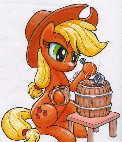 Size: 3467x4022 | Tagged: safe, artist:stewart501st, derpibooru import, applejack, earth pony, pony, cowboy hat, female, hat, mare, smiling, solo, stetson, traditional art