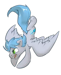 Size: 1536x1873 | Tagged: safe, artist:atryl, derpibooru import, oc, oc:sky shatter, unofficial characters only, pegasus, pony, bronycon 2013, blue mane, cutie mark, diving, flying, gray coat, green eyes, male, open mouth, simple background, solo, spread wings, stallion, tail, teeth, transparent background, wings