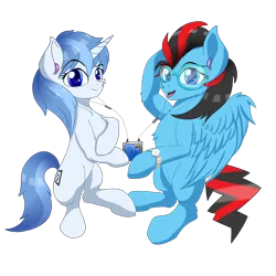 Size: 2000x2000 | Tagged: safe, artist:sinly, derpibooru import, oc, oc:da dian qiu, oc:lan feng, unofficial characters only, pony, 2019 community collab, derpibooru community collaboration, chest fluff, earbuds, happy, mp3 player, music, simple background, transparent background, watch, wings