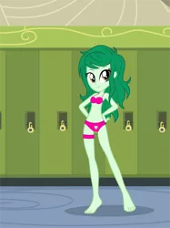 Size: 1280x1713 | Tagged: suggestive, artist:luckreza8, derpibooru import, wallflower blush, human, equestria girls, equestria girls series, forgotten friendship, breasts, canterlot high, hallway, humanized, lockers, thigh gap, vector