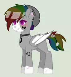 Size: 558x610 | Tagged: safe, artist:m-00nlight, artist:mlplove4ever, derpibooru import, oc, oc:monochrome rainbow, unofficial characters only, bat pony, pony, base used, bat pony oc, bat wings, beanie, blaze (coat marking), blushing, choker, commission, eye scar, face tattoo, female, hat, mare, multicolored hair, nose piercing, nose ring, piercing, rainbow hair, scar, solo, tattoo, wings