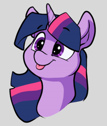 Size: 540x638 | Tagged: dead source, safe, artist:greyscaleart, artist:wafflecakes, derpibooru import, twilight sparkle, pony, :p, animated, bust, cute, eye shimmer, female, gif, gray background, licking, licking lips, mare, mlem, portrait, silly, silly pony, simple background, smiling, solo, tongue out, twiabetes
