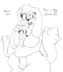 Size: 1128x1277 | Tagged: anthro, artist:whydomenhavenipples, blushing, derpibooru import, dialogue, diamond dog, diamond dog oc, digitigrade anthro, female, female diamond dog, freckles, glasses, larger female, monochrome, not pony, oc, oc:chalk, oc:pebbles, paws, safe, simple background, size difference, smaller female, unofficial characters only, white background