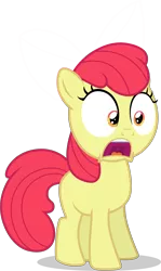 Size: 3615x6062 | Tagged: safe, artist:tomfraggle, derpibooru import, edit, editor:slayerbvc, vector edit, apple bloom, earth pony, pony, marks and recreation, accessory-less edit, female, filly, missing accessory, missing cutie mark, open mouth, reaction image, shocked, simple background, solo, transparent background, vector