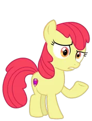 Size: 1681x2216 | Tagged: safe, artist:sketchmcreations, derpibooru import, edit, editor:slayerbvc, vector edit, apple bloom, earth pony, pony, marks and recreation, accessory-less edit, confused, cutie mark, female, filly, missing accessory, raised hoof, simple background, solo, the cmc's cutie marks, transparent background, vector