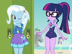 Size: 1178x890 | Tagged: safe, derpibooru import, edit, screencap, sci-twi, trixie, twilight sparkle, equestria girls, equestria girls series, forgotten friendship, cropped, female, lesbian, sci-twixie, shipping, twixie