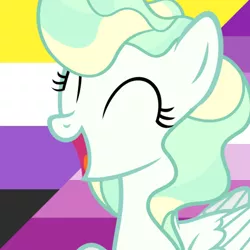 Size: 500x500 | Tagged: safe, derpibooru import, vapor trail, pony, colored outlines, female, femme lesbian, happy, lesbian, lgbt, lgbt headcanon, lgbtq, nonbinary, pride, pride background, pride flag