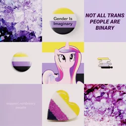 Size: 1280x1280 | Tagged: safe, derpibooru import, princess cadance, pony, chunky eyelashes, colored wings, gender headcanon, happy, headcanon, lgbt, lgbt headcanon, moodboard, nonbinary, pride, pride flag, smiling, transgender, wings