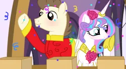 Size: 1146x626 | Tagged: safe, artist:xxcutecookieswirlsxx, derpibooru import, pound cake, princess flurry heart, alicorn, pegasus, pony, clothes, female, male, marriage, older, poundflurry, shipping, straight, wedding