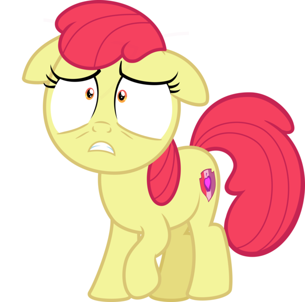 Size: 5000x4952 | Tagged: absurd resolution, accessory-less edit, apple bloom, artist:vaderpl, cutie mark, derpibooru import, edit, editor:slayerbvc, frown, missing accessory, raised hoof, safe, scared, shrunken pupils, simple background, solo, .svg available, the cmc's cutie marks, transparent background, vector, vector edit, worried