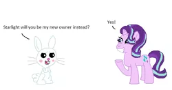 Size: 676x358 | Tagged: angel bunny, artist:drypony198, derpibooru import, female, interspecies, male, safe, shipping, starbunny, starlight glimmer, straight
