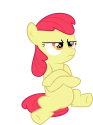 Size: 10000x13471 | Tagged: safe, artist:soren-the-owl, derpibooru import, edit, editor:slayerbvc, vector edit, apple bloom, earth pony, pony, apple family reunion, absurd resolution, accessory-less edit, crossed legs, female, filly, grumpy, missing accessory, simple background, solo, transparent background, vector