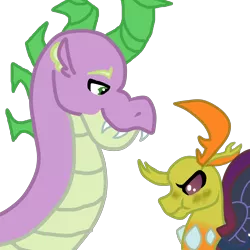 Size: 1800x1800 | Tagged: artist:glamgoria-morose, changedling, changeling, derpibooru import, dragon, gay, king thorax, male, older, older spike, safe, shipping, spike, :t, thorax, thoraxspike