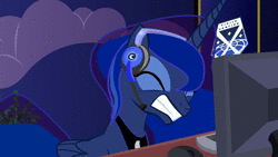 Size: 1920x1080 | Tagged: safe, artist:yudhaikeledai, derpibooru import, edit, princess luna, alicorn, pony, gamer luna, angry, animated, computer, computer mouse, desk, eyes closed, female, folded wings, gritted teeth, headbang, headphones, headset, korn, majestic as fuck, mare, metal as fuck, music, rage, rage quit, show accurate, solo, sound, table flip, teeth, webm, wings, x-com